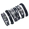 Crâne Tissé Bracelet pour Femmes Mode En Cuir Véritable Charmes Européens Étoile Hommes Casual Tressé Perlé Bijoux Noir Vintage Punk Bracelet Cadeau