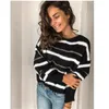 2020 mode trend vrouwen herfst lente nieuwe warme lange mouw trui losse gebreide streep eenvoudige casual trui sexy jumper tops