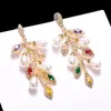 Fashion-Pearl Leaves Earrings Shining CZ Stone Drop Water Pendant Earings Brand Designer 925 Silver Ear Studs