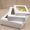 5 datorer DIY Vintage Kraft Paper Present Box Package med Clear PVC Window Dookies Gift Candy Display Package Box1259Z