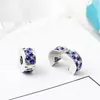 Blauw Wit Strass Ruimte Legering Charm Kraal Clip Mode-sieraden Prachtige Europese Stijl Geschikt Voor DIY Armband Bangle