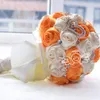 Luksusowe wspaniałe ślubne bukiety ślubne Elegancka perła Bride Flower Wedding Bukiet ręcznie robiony kryształowy wstążka Orange WF036og292W