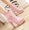 Hot Sale- bridal wedding shoes beige pink white ankle boots thick heel platform designer boots