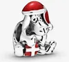 Autentyczne Boże Narodzenie Snowman Red Winter Hat Charm S925 Sterling Silver Bead Stitch Charms Fit for Pandora Bransoletka DIY Koraliki