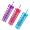 BPA Free 16oz Acrylic Skinny Tumbler Double Wall Clear Drinking Cup with Lid and Straws Heat Proof Water Bottle 08