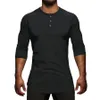 Herren Solid Three Quater T-Shirt Henley-Kragen Stilvolles Streetwear-T-Shirt Basic Fashion Swag T-Shirt Männliche Kleidung Tops T-Shirt Lose S-XL