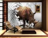 Beibehang Fototapete Nashorn Wandloch Tier Wandbild Eingang Schlafzimmer Wohnzimmer TV Hintergrund Tapete für Wände 3 d
