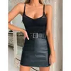 Mode Frauen hohe taillierte Bleistiftrock Rock Bodycon Slim Bleistift Leder kurze Miniröcke 2019 Neue Knopfbandröcke