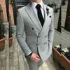 Açık Gri Şeritler Erkekler Düğün Smokin Kruvaze Damat Smokin Mükemmel Erkekler Blazer 2 Parça Suit Balo / Akşam Yemeği ceket (Ceket + Pantolon + Kravat) 28