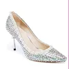 Blingbling AB cristal sapatos de casamento 3 Inches High Heel Wedding Party Prom Bombas Sapato de bico fino Lady T-Stage Show Salto Alto