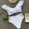 Lace Swimsuit Ruffles Swimwear Solid Bikini Set Push Up Bikini 2019 High Waist Swimming Suit Sexy Halter Bathing Suit Women Suit C19031254k