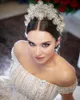 Luxury Beaded Wedding Dresses 2019 Off The Shoulder Sequined 3D Floral Appliqued Lace Bridal Gowns Sweep Train Vintage Bröllopsklänning