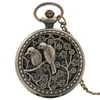 Bronze Lovely Double Birds Hollow Out Flower Quartz Pocket Watch for Women Men Retro Vintage Necklace Pendant Chain Fob Clock Special Gifts
