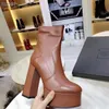 Designer di lusso da donna con tacco alto e tacco grosso 13 cm con plateau e fondo slanciato stivali autunno inverno scarpe in pelle di mucca taglia 35-41