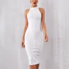 Seksowne Kobiety Białe Bandaż Dress New Arrivals Striped Midi Bodycon Suknie Bez Rękawów Clubwear Party Dress Vestidos