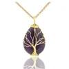 Wholesale Gold Plated Wire Wrap Water Drop Opalite Opal Pendant Link Chain Necklace Tree of Life Jewelry