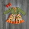 Automne hiver bébé filles vêtements enfants moutarde orange marine fleur robe lait soie coton à volants boutique match arc longueur au genou Y27329781