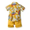 Pojke kläder sätter barn baby pojkar designer kläder kostym sommar blommig slipsskjorta + shorts 2pcs outfits barn outfits för 2-6y