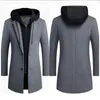 Men Brand Wool Blend Fashion Winter Warm Thick Woolen coat Mid-length Removable hat wool Coat Double collar Jacket