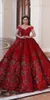 Arabskie Red Suknie ślubne 2020 Linia Koronki 3D Kwiatowe Aplikacje Ruffles Country Suknie Ślubne Sweep Pociąg Custom Made Bead Vestidos de Novia