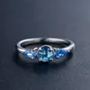 Pierre bleue CZ diamant bague de mariage femmes filles cadeau bijoux pour Pandora 925 bagues de fiançailles en argent sterling avec boîte d'origine Hig284K
