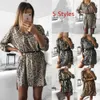 Women Sexy Leopard Snake Print Striped Long Sleeve V-Neck Dress Ladies Casual Empire Mini Dresses Above Knee Length