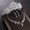 Luxury Heart Crystal Bridal Jewelry Sets Wedding Cubic Zircon Crown Tiaras Earring Choker Necklace Set African Beads Jewelry Set
