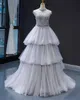 Tulle Tiered Prom Dresses Sheer High Neck Ball Gowns Sleeves Party Dresses Full Beading Sweep Train Formal Mother's Dress