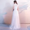 Abiti da sera a trapezio 2020 con strascico staccabile Collo alto senza maniche Appliqued Abito da sposa formale in pizzo Abito da spettacolo formale su misura