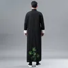 ربيع الخريف جديد مطرزة الخيزران ثوب طويل الرجال الصينية نمط العرقية طويل hanfu رداء القديمة العرقية الكتان القطن الملابس الرجل