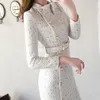 Spadek Winter Women Plus Size Długi Rękaw Tweed Sukienka Kobieta Slim Z Pasem Midi Elegancki Bowknot Office