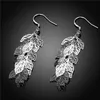 Gratis frakt! Pläterad Sterling Silver Leaf Earrings DJSE674 Storlek 6.1x0.7cm; Kvinnors 925 Silver Plate Dangle Landelier Smycken Örhänge