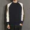 Men Colorblock Long Sleeve T Shirt Fashion Loose Round Neck Patchwork Designer Tshirt Clothing Spring Trend New Male Casual Slim Tee Tops