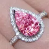 Luksusowy 925 Sterling Silver Zaręczyny Obrączka Dla Kobiet Biżuteria Eternal Pink 3.68CT Drop symulowany Diament CZ Pszczelki