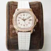 Rose Gold Ladies Horloges Zwart Wit Diamond Dames Cal.324 SC PPF Factory Tropical Rubber 5068R Crystal Mechanical Watch