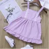 INS Girls Dress Dress Balza in pizzo Scapatura Scapatura estiva Abiti permanente Ruffited Kids Bowknot Dress Dress Dress Casual Sling Dresses Zyq578