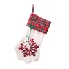 New Plaid Christmas Gift Bags Pet Dog Cat Paw Stocking Socks Xmas Tree Ornaments