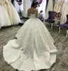 Prinsessan Luxury Lace Ball Gown Wedding Dresses Off Shoulder Beaded Crystal Tulle Chapel Train Brudklänningar Bröllopsklänning Vestidos de Marie