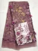 5yards pc most fashion wine french net lace fabric with beads flower embroidery african mesh material for dress qn752