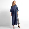 Women Striped Denim Long Dress Islamic Muslim Middle East Maxi Robe Dresses abayas for women hijab dress C30118