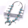 Turquoise Squash Blossom Metal Statement Necklace Earrings Jewelry Set for Women Vintage Elegant Necklace fit for Party Christmas 5918893