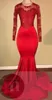 2019 Vintage Sheer Long Sleeves Red Prom Dresses Mermaid Appliqued Sequined African Black Girls Evening Gowns Red Carpet Dress6215848
