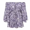 Yinlinhe Boho solto Beach Playsuit mulheres Verão Macacão Curto Mulheres Macacão Lace Up Fora Do Ombro Macacão Floral Roxo 747