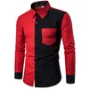 Red Black Patchwork Shirt Men 20202Autumn New Slim Fit Mens Dress Shirts Casual Business Social Shirt Male Hit Color Chemise 3XL286f