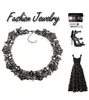 석 총 블랙 체인 초커 목걸이 의상 드래그 퀸 보석 파티 댄스 파티 (1) PC와 여성을위한 화려한 블랙 목걸이