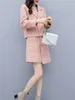 Pakken vrouwen herfst winter elegante vintage plaid blazer jas tops en roze mini rok 2 tweedelig set dames kleding2114251