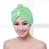 Handtuch 8 Farben Korallensamt Trockenes Haar Bad Mikrofaser Schnell trocknend Turban Super saugfähig Frauen Cap Wrap mit Knopf verdicken1