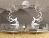 壁紙3D新しい中国風の手描きエルクシカ鹿の風景壁紙壁の屋内テレビの背景壁の装飾の壁紙