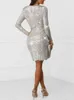 Women Sequin Dresses Lighting Sparkly Bodycon Dress Sexy Split Night Dresses Autumn Long Sleeves Midi Party Dress For Laides