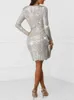 Frauen Pailletten Kleider Beleuchtung Sparkly Bodycon Kleid Sexy Split Nacht Kleider Herbst Lange Ärmel Midi Party Kleid Für Laides